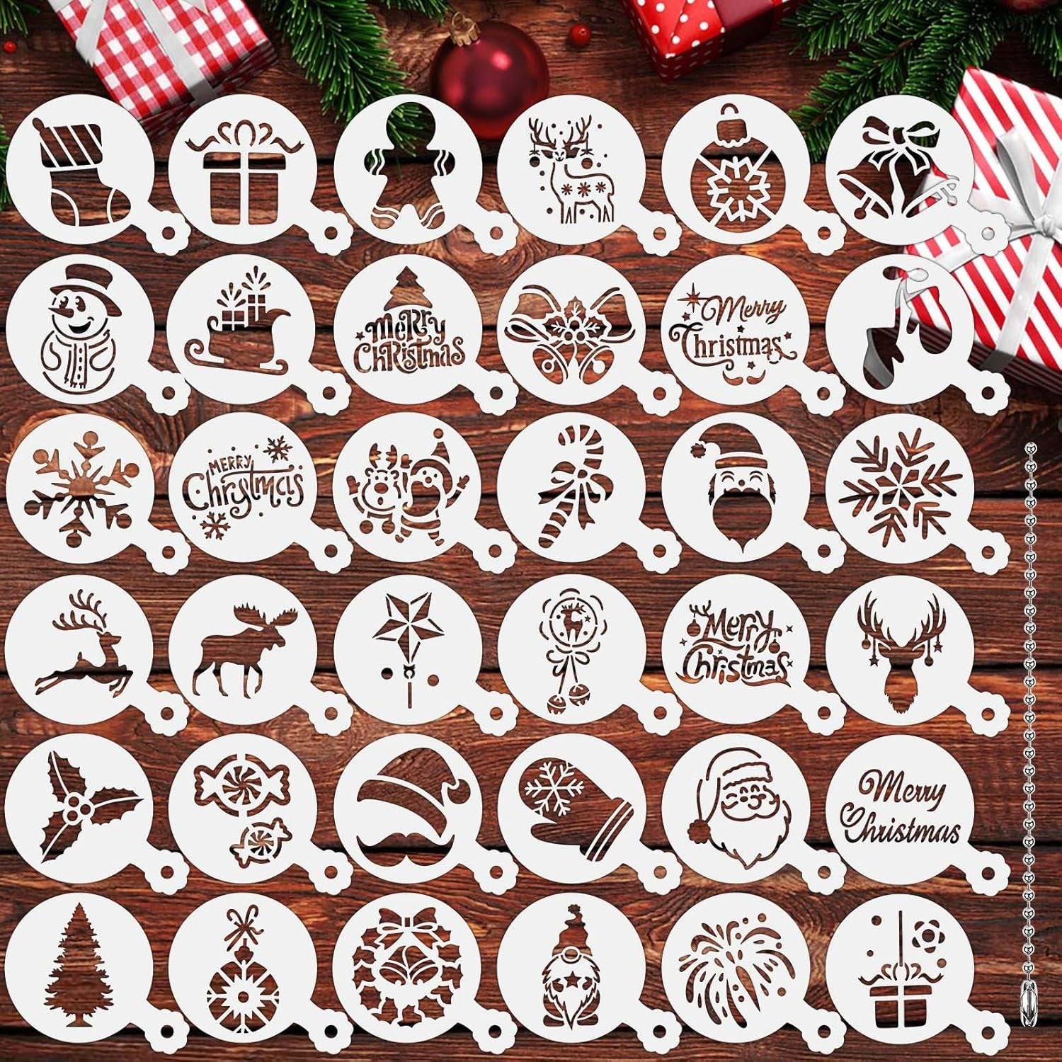 36 Pieces Reusable Christmas Cookie Cake Stencils Templates Mold Tools Cookies Baking Painting Dessert Coffee Xmas Decoration