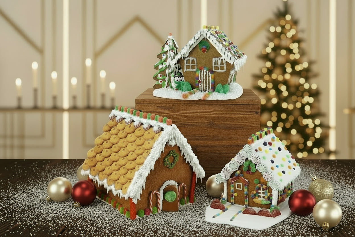 Gingerbread House Cookie Cutter Set (10 pces), 3D Gingerbread House Kit Christmas Cookie Cutters for Kids Gingerbread Houses Mold Gift Box Packaging