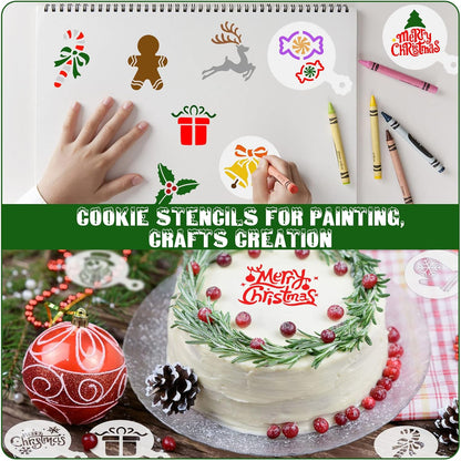 36 Pieces Reusable Christmas Cookie Cake Stencils Templates Mold Tools Cookies Baking Painting Dessert Coffee Xmas Decoration