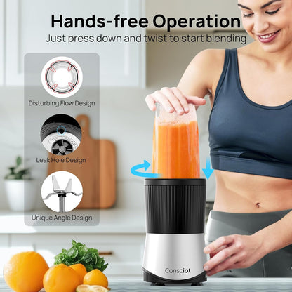 CB08 11-Piece Blender for Kitchen and Personal Size, Blend Shakes and Smoothies, Frozen Drinks, Baby Food, Spreads & More, 3 Portable To-Go Cups & 2 Spout Lids & 1 Solid Lid, 900 Peak Watts