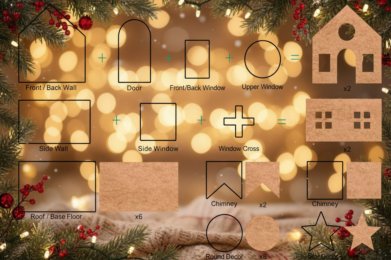 Gingerbread House Cookie Cutter Set (10 pces), 3D Gingerbread House Kit Christmas Cookie Cutters for Kids Gingerbread Houses Mold Gift Box Packaging