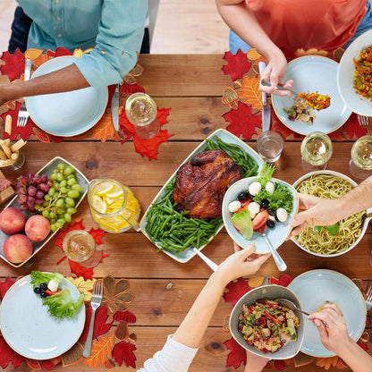 12 Pcs Thanksgiving Maple Leaves Placemats and Coaster Set of 6 Leaf Table Placemats 11 X 17 Inches Embroidered Washable Mats for Thanksgiving Fall Autumn Harvest Decorations