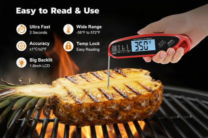 Instant Read Meat Thermometer Digital for Cooking & Grilling with Dual Probe, Kitchen Food Thermometer for Turkey Grill Smoker BBQ Oven Candy Oil Fry, Christmas Gifts Stocking Stuffers for Men