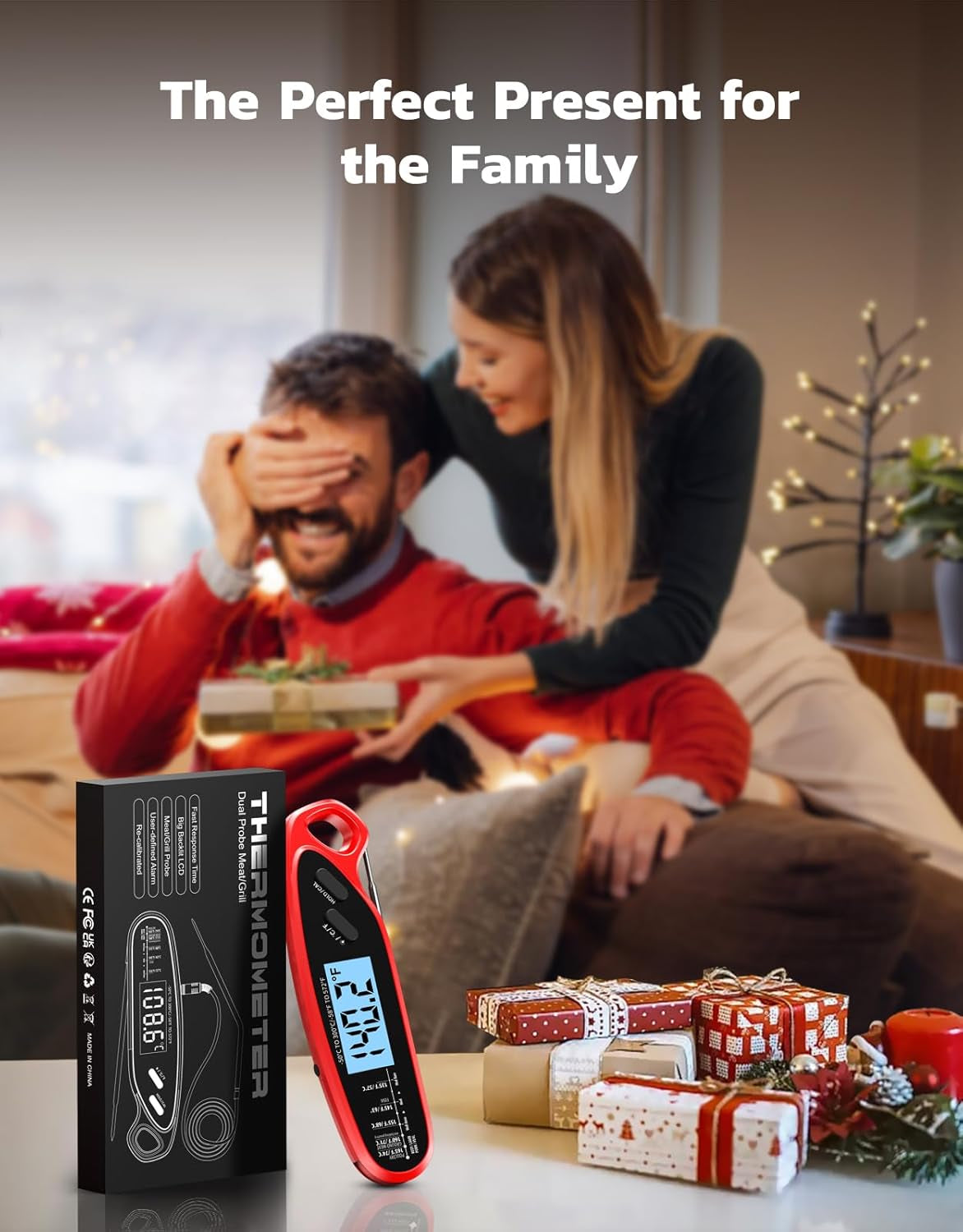 Instant Read Meat Thermometer Digital for Cooking & Grilling with Dual Probe, Kitchen Food Thermometer for Turkey Grill Smoker BBQ Oven Candy Oil Fry, Christmas Gifts Stocking Stuffers for Men