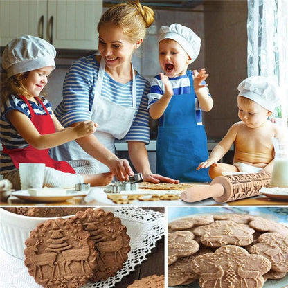 Christmas Wooden Rolling Pins, Xmas 3D Reindeer Shape Decor Embossing Rolling Pin,Christmas Patterned Rolling Pin Baking Tools (Christmas Reindeer)