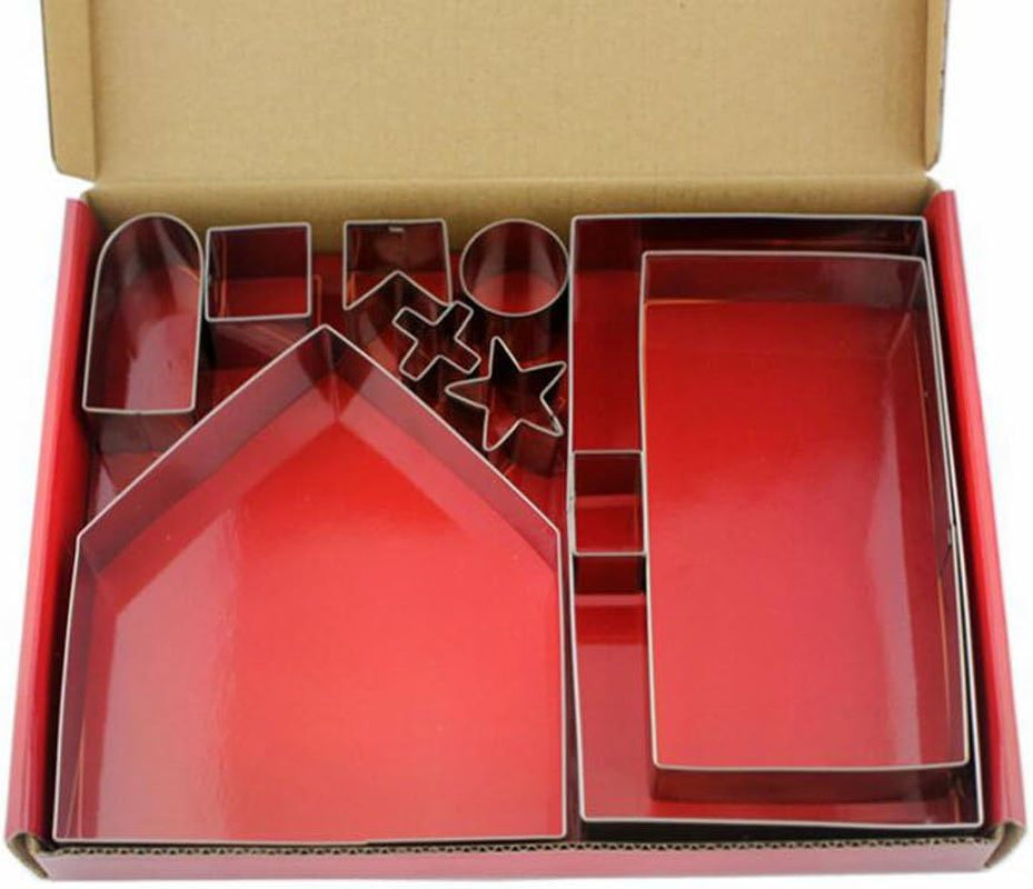 Gingerbread House Cookie Cutter Set (10 pces), 3D Gingerbread House Kit Christmas Cookie Cutters for Kids Gingerbread Houses Mold Gift Box Packaging