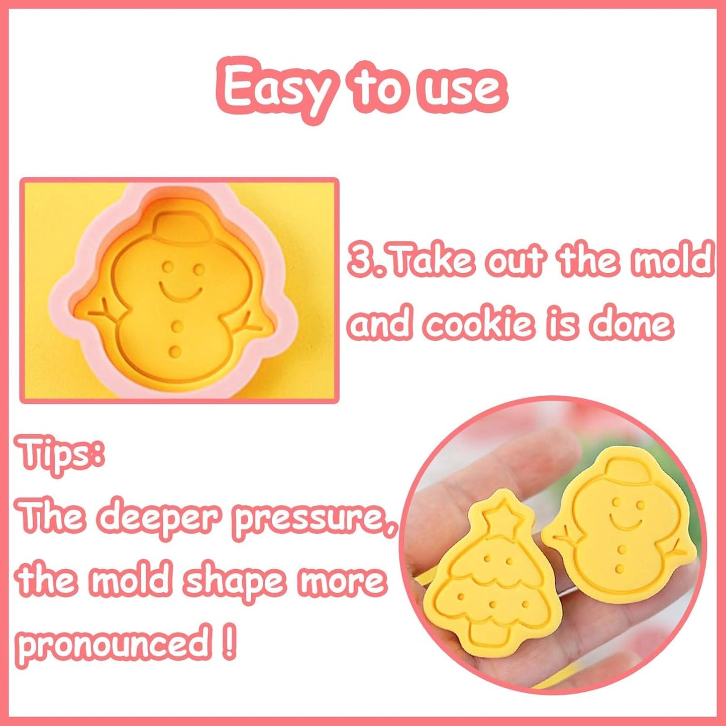 10 Piece Mini Christmas Cookie Cutters, 3D Raised Design Cookie Stamps, Mini Gingerbread, Snowflake, Snowman, Candy Baking Molds, Christmas Ornament Cookie Cutter Set(Christmas-1)