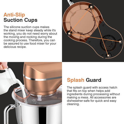 Stand Mixer,10-Speed 5QT Kitchen Electric Mixer,Tilt-Head Food Mixer with Dough Hook, Wire Whisk, Flat Beater, Stainless Steel Bowl (Champagne)