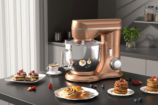 Stand Mixer,10-Speed 5QT Kitchen Electric Mixer,Tilt-Head Food Mixer with Dough Hook, Wire Whisk, Flat Beater, Stainless Steel Bowl (Champagne)