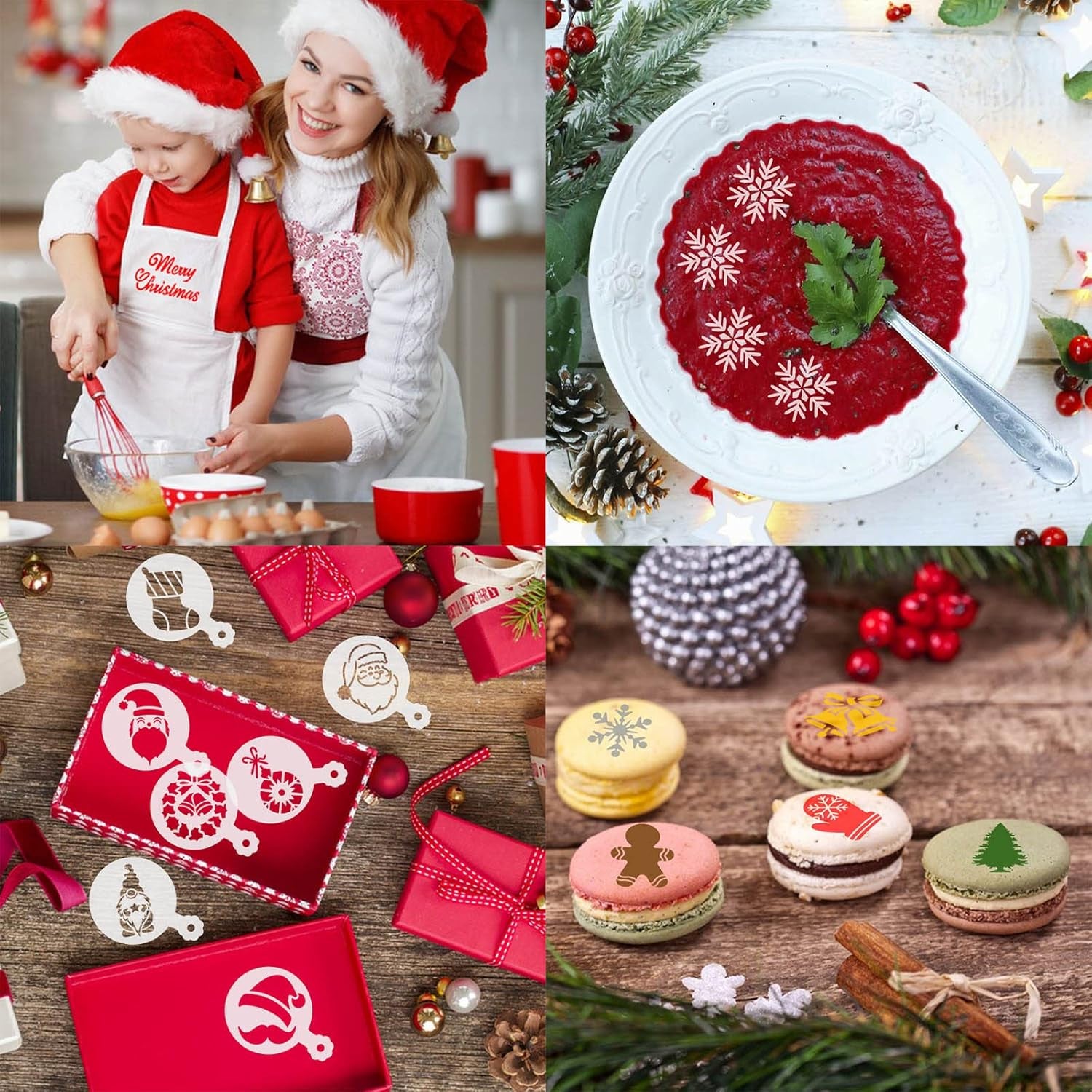 36 Pieces Reusable Christmas Cookie Cake Stencils Templates Mold Tools Cookies Baking Painting Dessert Coffee Xmas Decoration