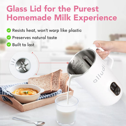 Automatic 10 in 1 Nut Milk Maker Machine 27 Oz | Homemade Coconut, Oat, Almond Milk, Plant Based Beverages | Soybean Machine with Delay Start, Self-Cleaning & Boil Water | E-Recipe Cookbook, White