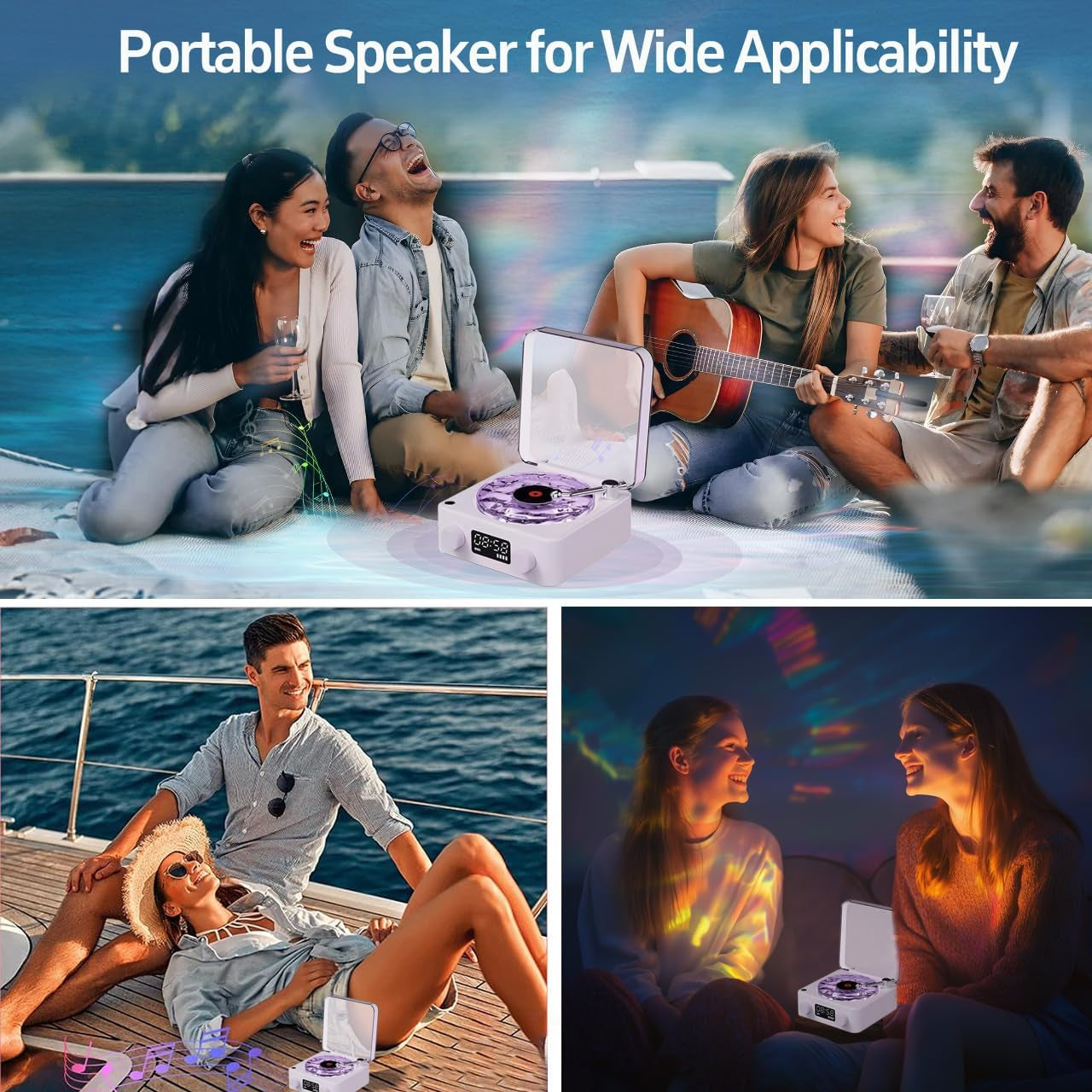 Aqua Vinyl Speaker, Waves Vinyl Bluetooth Speaker, the Waves Vinyl Player with Adjustable Light and Time for Bedroom, Office, Party, Purple