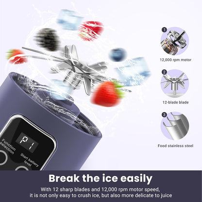 Portable Blender Personal Electric USB，500ML Portable Juicer Shakes and Smoothies Blender，Small Blenders，Mixing，Compact、Convenient and Versatile (Purple)