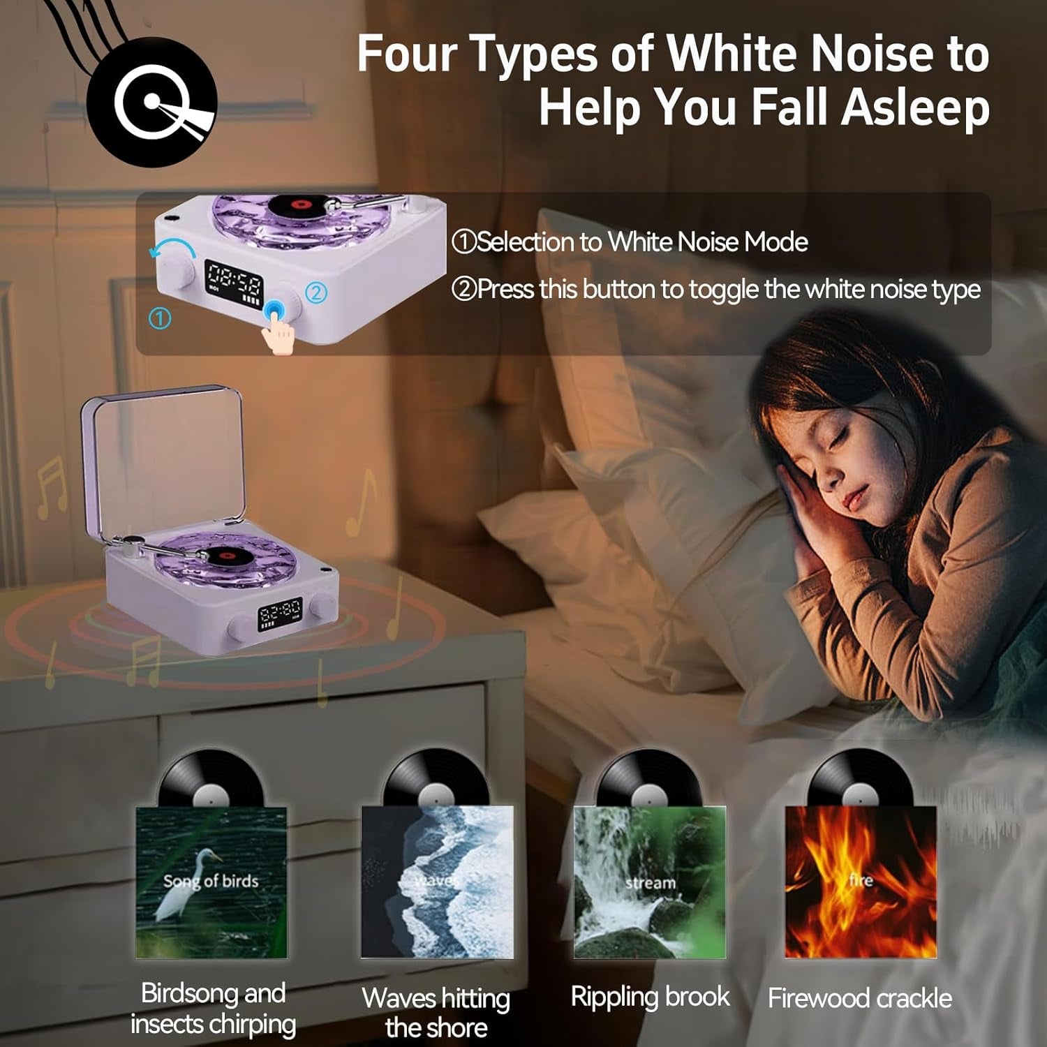 Aqua Vinyl Speaker, Waves Vinyl Bluetooth Speaker, the Waves Vinyl Player with Adjustable Light and Time for Bedroom, Office, Party, Purple