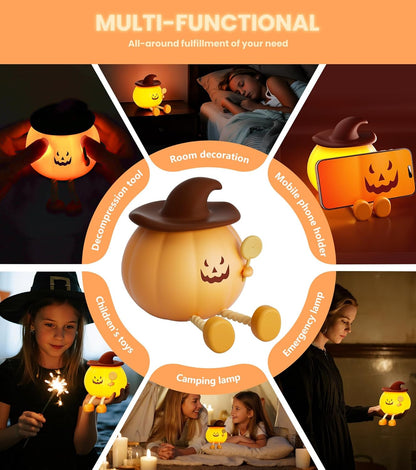 Upgraded Pumpkin Magic Night Light, Timer Function + 3-Level Brightness Adjustment Touch-Controlled Bedside Lamp, Usb-Charged Soft Silicone Children'S Nursery Night Light, Halloween Decoration & Gift
