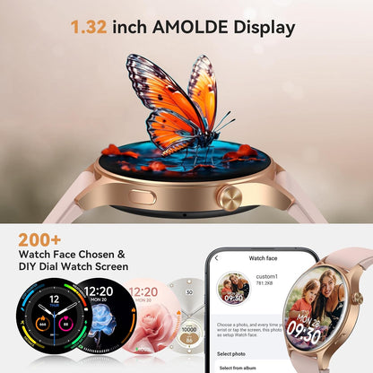 Stylish Smart Watch for Women - 1.32'' AMOLED Display, Heart Rate/Sleep/Spo2 Monitor, Waterproof Fitness Tracker with 110+ Sport Modes, Compatible with iPhone/Samsung/Android