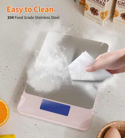 Food Scale Pink -33Lb Digital Kitchen Scale for Food Ounces Grams Rechargeable 306 Stainless Steel,Batteries and Type-C Charging 